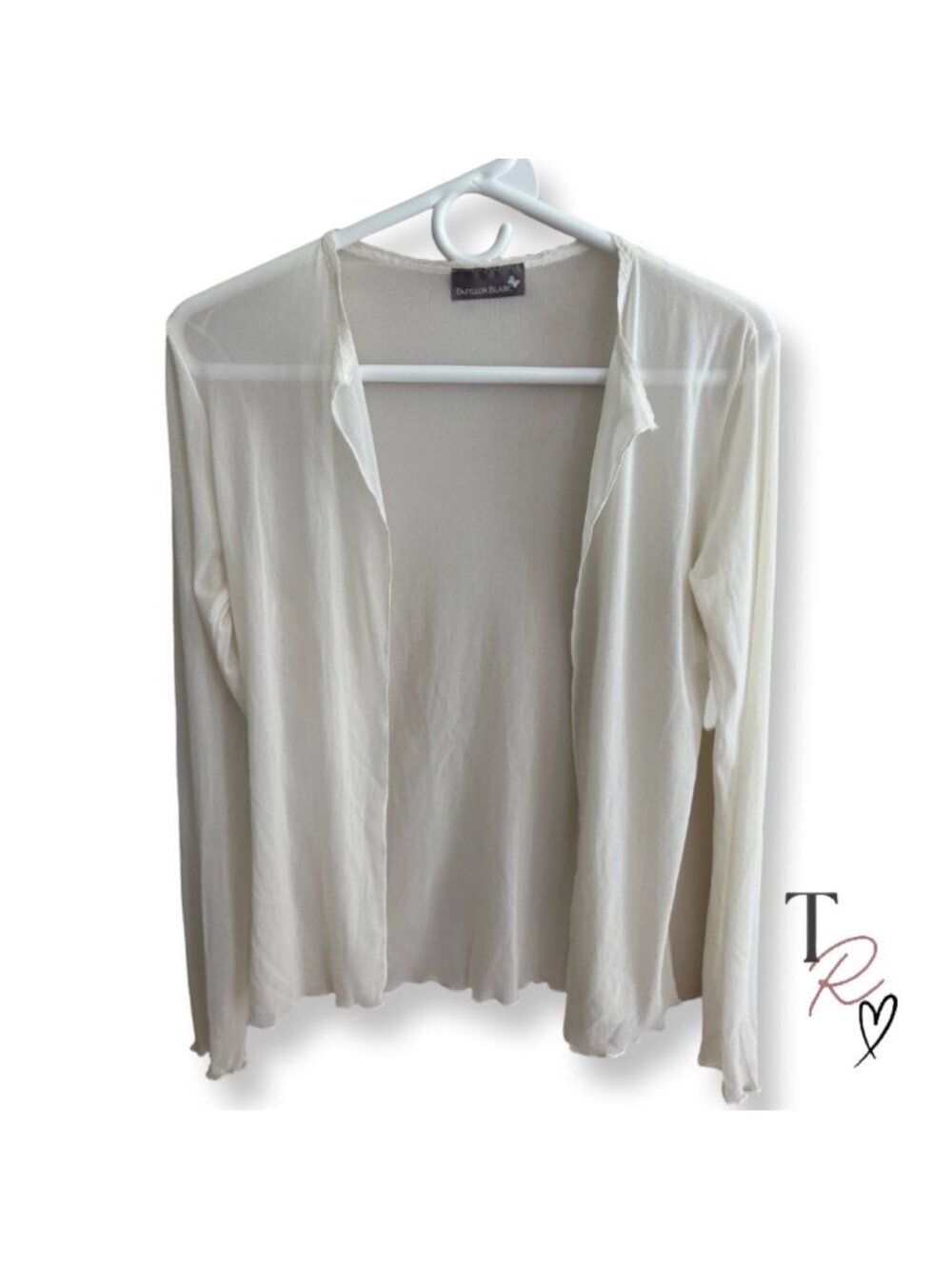 Vintage Papillon Blanc Sheer Coquette Balletcore Open Front Ivory Cardigan Small